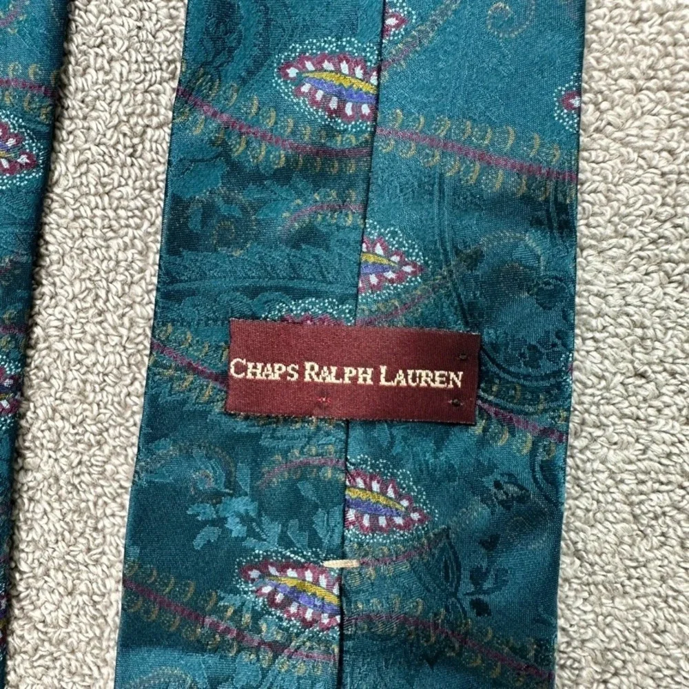 Chaps Ralph Lauren Mens Silk Tie Teal Paisley Medallion Jacquard WFL 125 USA